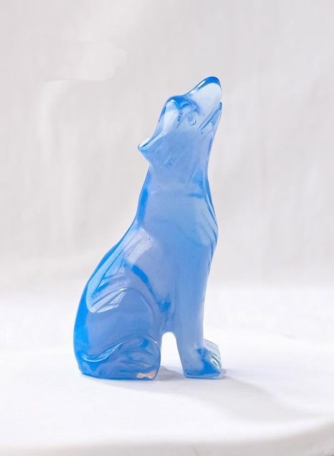 ALHBEJT 2 inch Crystal Wolf Statue Wolf Figurine Animal Sculpture Healing Stone for Meditation Home Decor Gifts (Blue) - Image 2